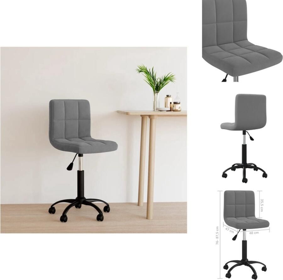 VidaXL Verstelbare Draaibare Bureaustoel Fluweel 40 x 47 x (76-87.5) cm Donkergrijs Bureaustoel