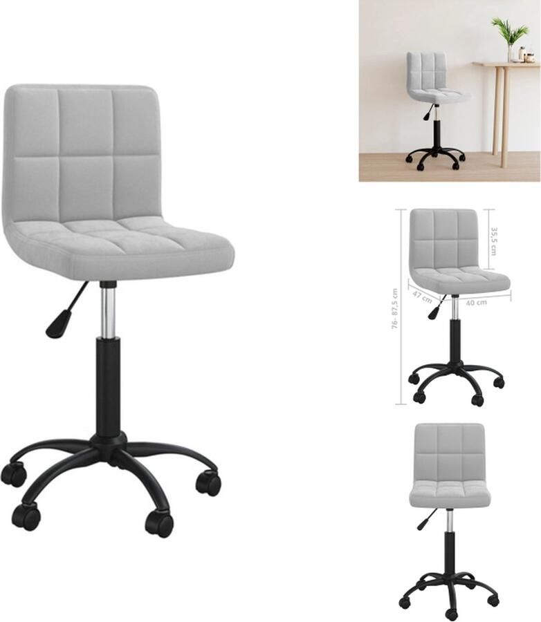 VidaXL Bureaustoel verstelbaar en draaibaar fluweel lichtgrijs 40 x 47 x (76 87.5) cm Bureaustoel