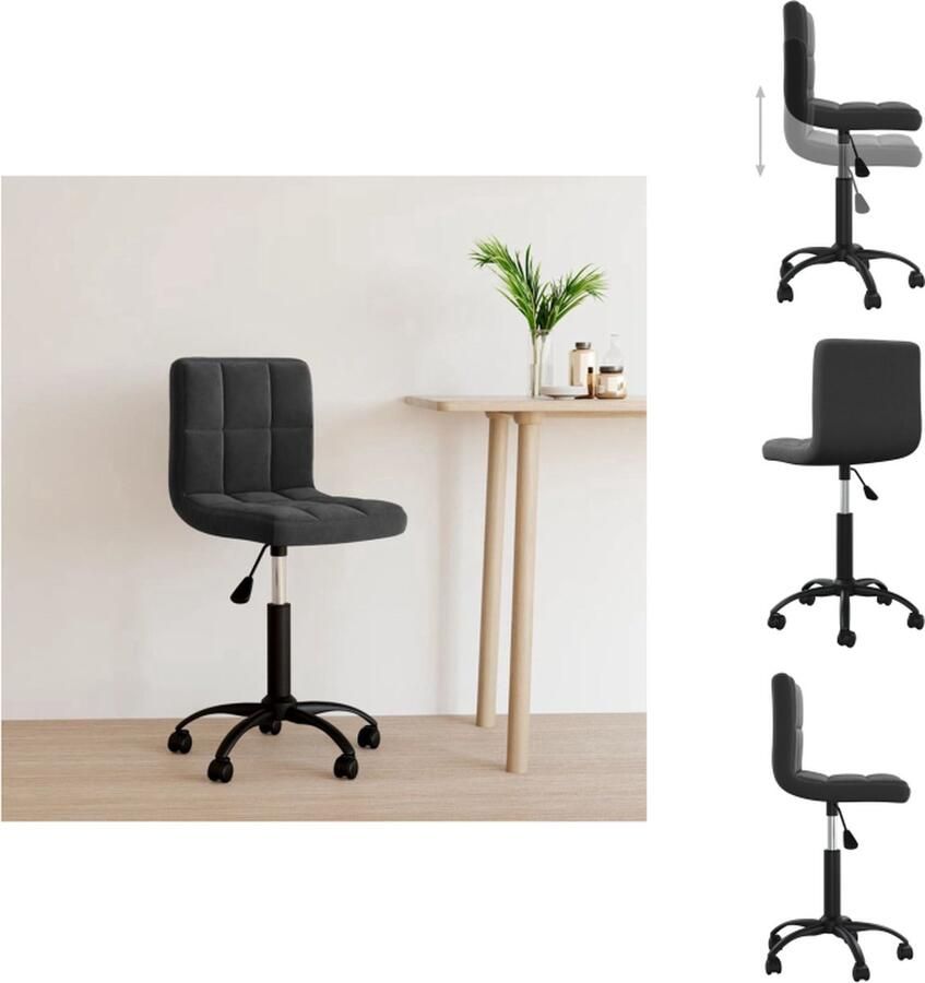 VidaXL Bureaustoel Verstelbaar Zwart Fluweel 40x47x(76-87.5)cm 360 D draaibaar Bureaustoel - Foto 2