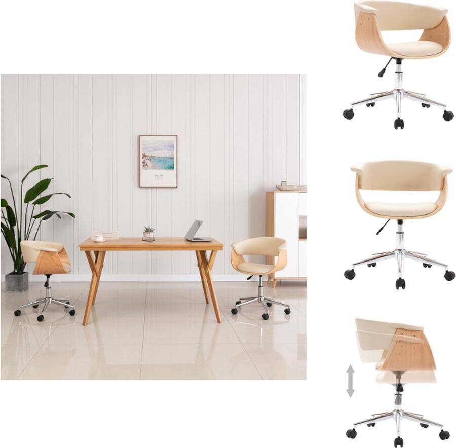 VidaXL Kantoorstoel Kantoorstoelen Stoel Stoelen Kantoorstoel draaibaar gebogen hout en kunstleer crème