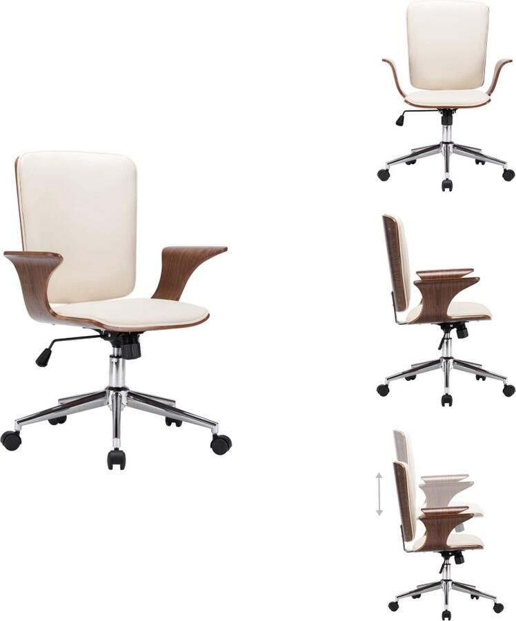 VidaXL Bureaustoel Stijlvolle en comfortabele armstoel in crème kleur Bekleed met zacht kunstleer en uitgerust met gasveermechanisme Afmetingen 69x61x(92-104)cm Draagvermogen 110kg Bureaustoel