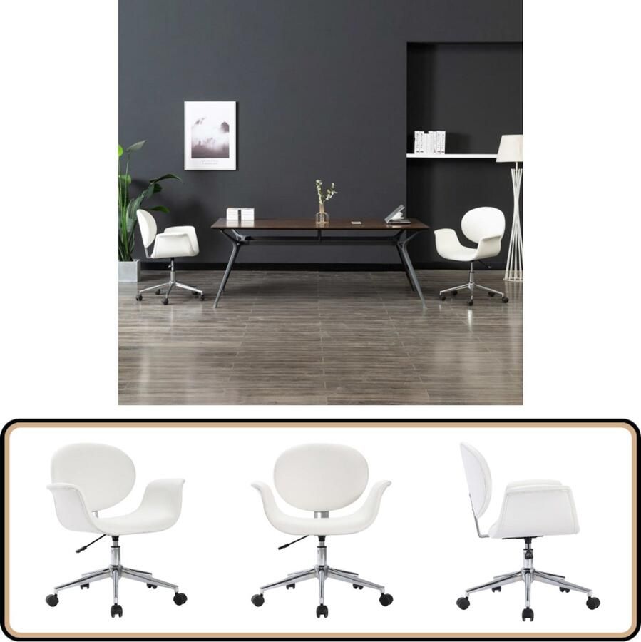 VidaXL Kantoorstoel Kunstleer Wit Verstelbaar Kantoorstoel Bureaustoel Draaibare Stoel Ergonomische Stoel Kunstlederen Stoel Witte Stoel