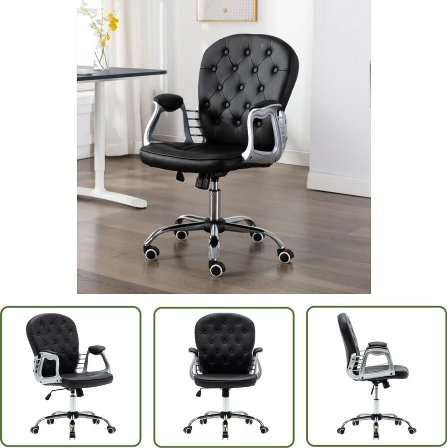 VidaXL Kantoorstoel Kunstleer Zwart Verstelbaar Kantoorstoel Bureaustoel Zwarte Stoel Kunstleder Stoel Verstelbare Stoel Ergonomische Stoel Home Office