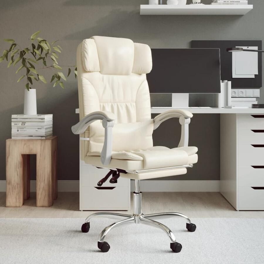 VidaXL Kantoorstoel Massage Verstelbaar Crèmekleurig Kantoorstoel Bureaustoel Massage Functie Verstelbare Stoel Kunstleder Creme Kleur Ergonomic Thuiswerkplek Werkkamer Decoratie - Foto 2