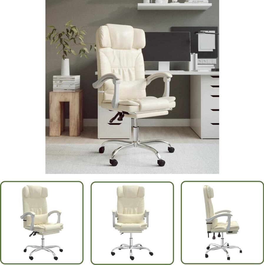 VidaXL Kantoorstoel Massage Verstelbaar Crèmekleurig Kantoorstoel Bureaustoel Massage Functie Verstelbare Stoel Kunstleder Creme Kleur Ergonomic Thuiswerkplek Werkkamer Decoratie