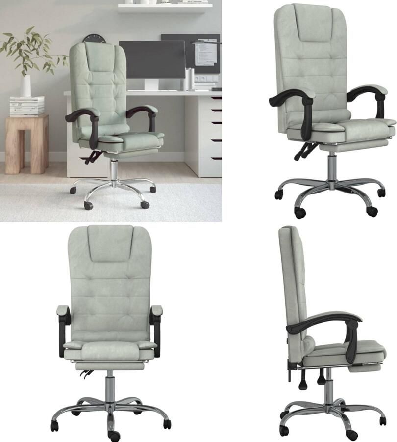 VidaXL Kantoorstoel massage verstelbaar fluweel lichtgrijs Massage Bureaustoel Massage Bureaustoelen Massage Stoel Elektrische Bureaustoel