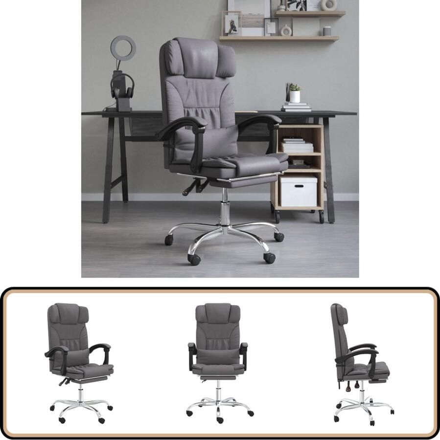 VidaXL Kantoorstoel Massage Verstelbaar Kunstleer Grijs Kantoormeubilair Bureaustoel Ergonomische Stoel Massage Functie Kunstleder