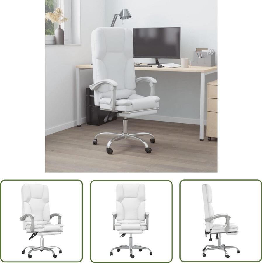 The Living Store Kantoorstoel massage verstelbaar kunstleer wit Kantoorstoel Bureaustoel Ergonomische Stoel Massage Functie Verstelbare Stoel