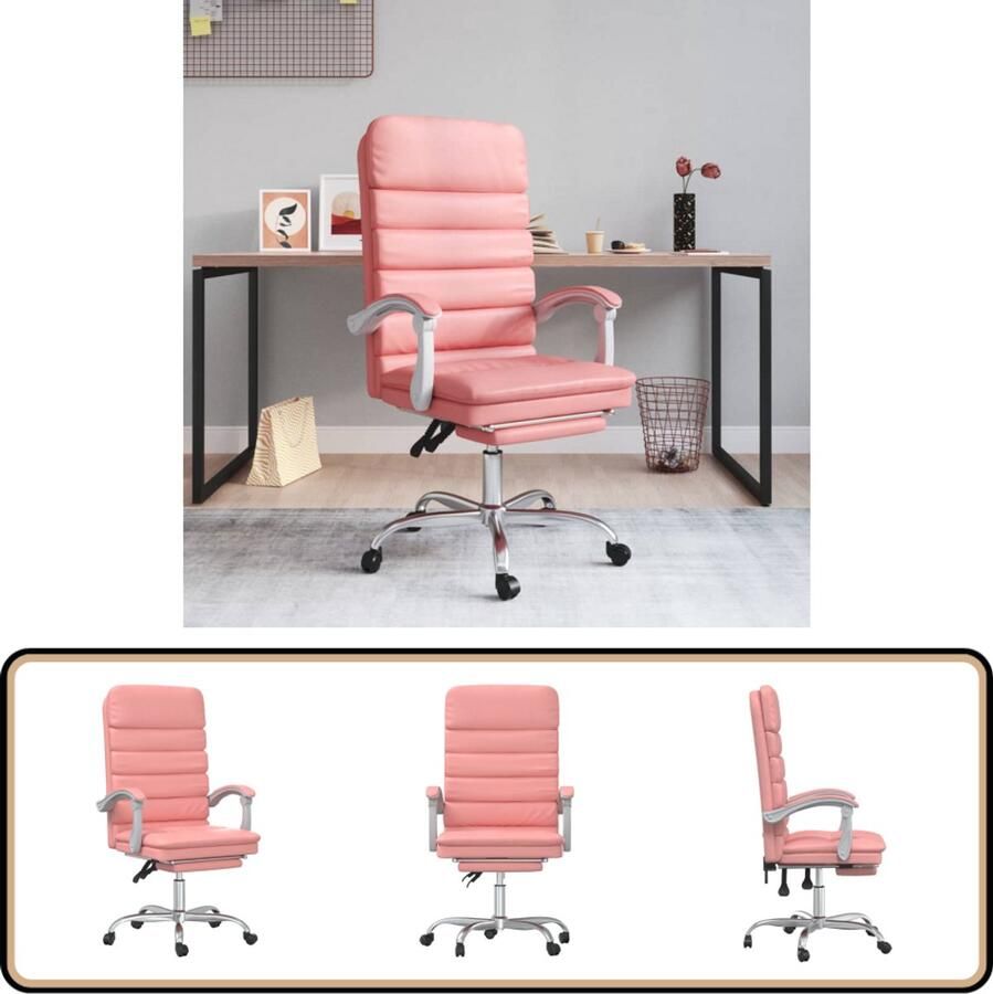 VidaXL Kantoorstoel Massage Verstelbaar Roze Kantoorstoel Bureaustoel Massage Functie Rozerood Kunstleder Ergonomische Stoel Comfortabele Stoel Verstelbare Hoogte Voetenbank Home Office Werkkamer Computerstoelen