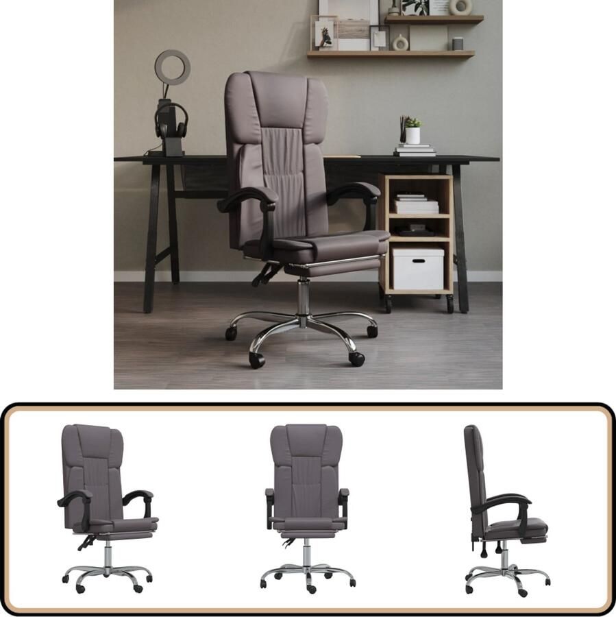 VidaXL Kantoorstoel Verstelbaar Kunstleer Grijs Kantoorstoel Bureaustoel Ergonomische Stoel Kunstleder Stoel Grijze Stoel
