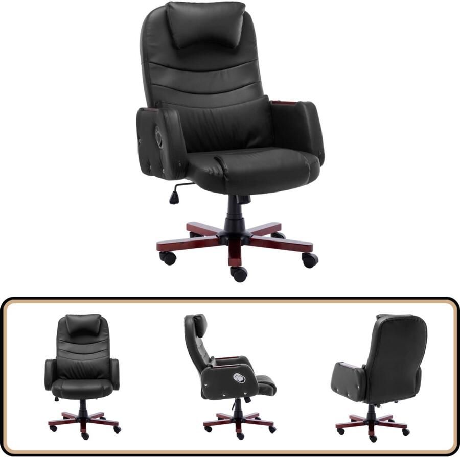 VidaXL Kantoorstoel Verstelbaar Kunstleer Zwart Kantoorstoel Bureaustool Ergonomische Stoel Verstelbare Stoel Zwarte Stoel Kunstlederen Stoel