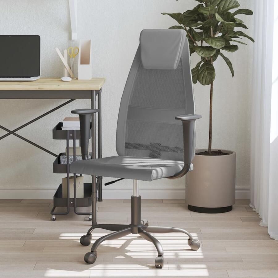 VidaXL Kantoorstoel Verstelbaar Mesh en Kunstleer Grijs Kantoorstoel Bureaustoel Ergonomische Stoel Mesh Stoel Adjustable Height Chair Grijze Stoel - Foto 2