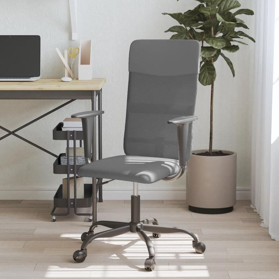 VidaXL Kantoorstoel Verstelbaar Mesh en Kunstleer Grijs Kantoorstoel Bureaustoel Mesh Stoel Ergonomische Stoel Adjustable Height Chair Grey Office Chair - Foto 2