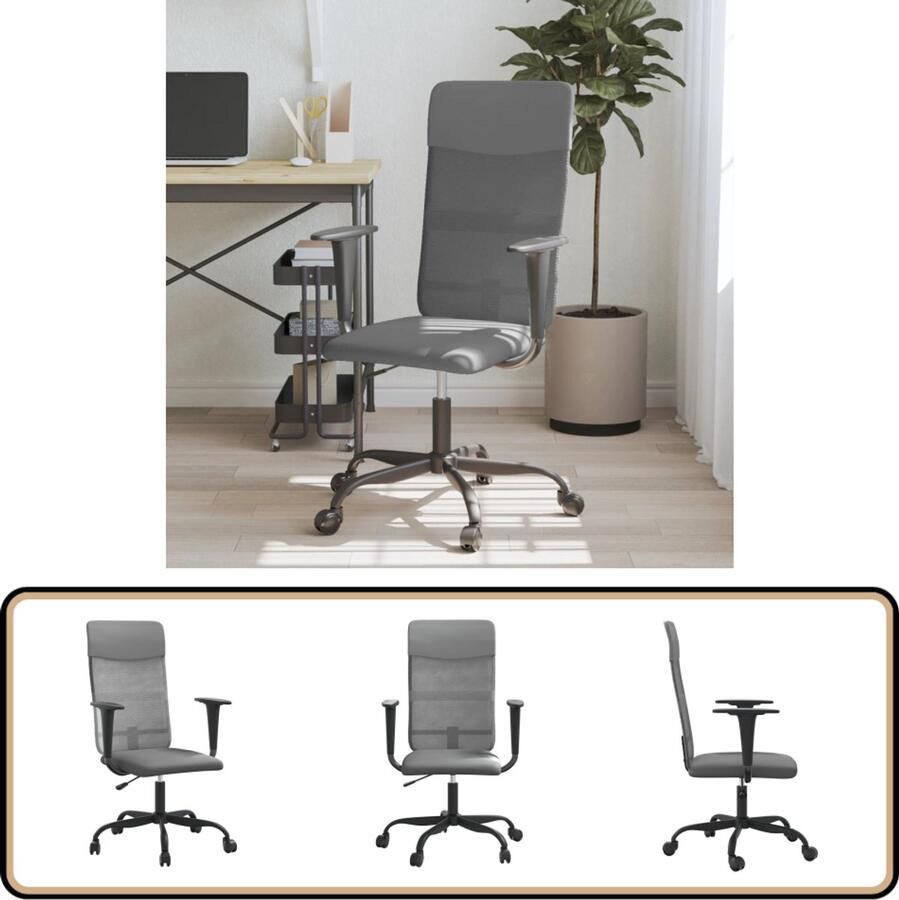 VidaXL Kantoorstoel Verstelbaar Mesh en Kunstleer Grijs Kantoorstoel Bureaustoel Mesh Stoel Ergonomische Stoel Adjustable Height Chair Grey Office Chair