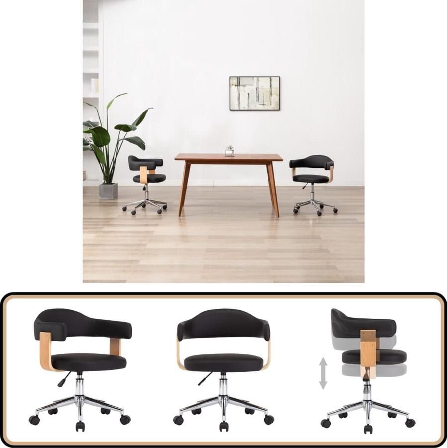 VidaXL Kantoorstoel Verstelbaar Zwart Kunstleer Kantoorstoel Bureaustoel Draaibare Stoel Ergonomische Stoel Zwarte Stoel