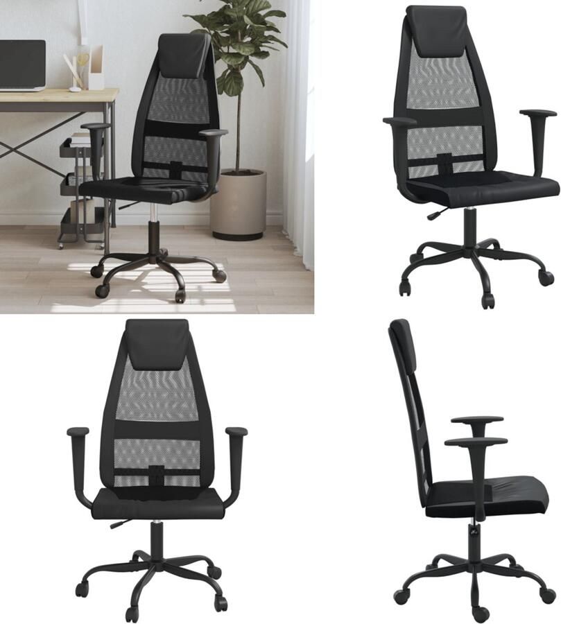 VidaXL Kantoorstoel verstelbare hoogte mesh en kunstleer zwart Bureaustoel Bureaustoelen Kantoorstoel Kantoor Stoel