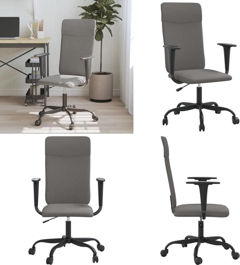 VidaXL Kantoorstoel verstelbare hoogte stof donkergrijs Bureaustoel Bureaustoelen Kantoorstoel Kantoor Stoel