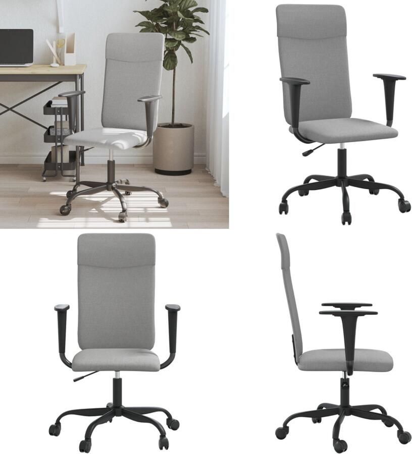 VidaXL Kantoorstoel verstelbare hoogte stof lichtgrijs Bureaustoel Bureaustoelen Kantoorstoel Kantoor Stoel