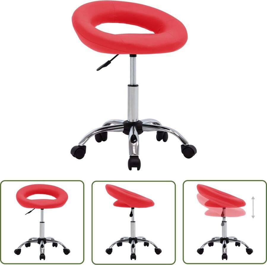 The Living Store Werkstoel Rood 46x43x(55-66)cm Kunstleer Staal Werkstoel Kantoorstoel Bureaustoel Ergonomische Stoel Comfortabele Stoel