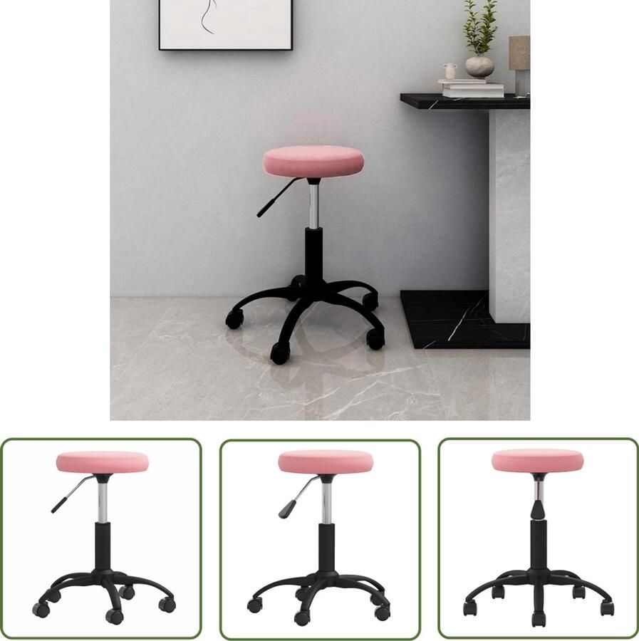 The Living Store Bureaustoel fluweel roze Bureaustoel Kantoorstoelen Rozestoel Velvet Fauteuil Ergonomische Stoel