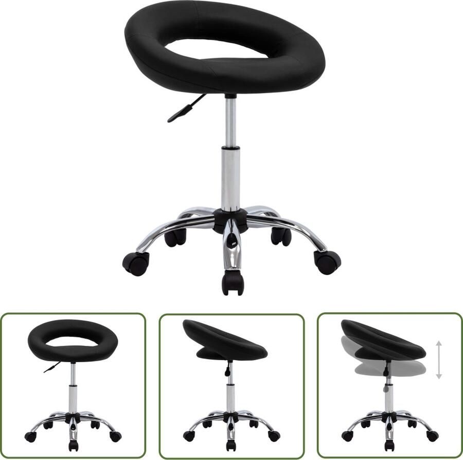 The Living Store Werkstoel Verchroomd Stalen Frame Gevoerde Rugleuning Zwart 46 x 43 x (55-66) cm 110 kg Werkstoel Kantoorstoelen Bureaustolen Zwarte Stoel Kunstlederen Stoel