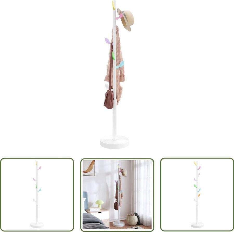 VidaXL Kapstok 172 cm Gepoedercoat IJzer Wit Kapstok Modern Wit Houten Kapstok Entreehal