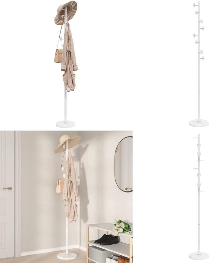 VidaXL Kapstok 176 cm gepoedercoat ijzer wit Kapstok Kapstokken Kledingrek Jassenrek