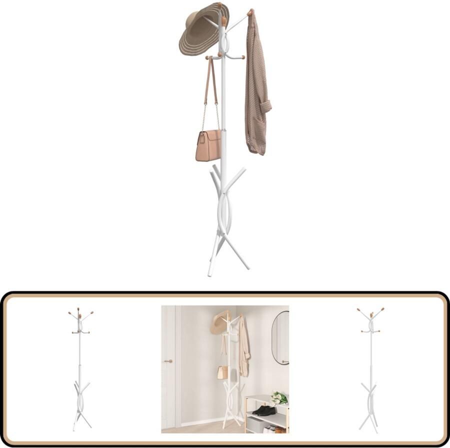 VidaXL Kapstok 176 cm Gepoedercoat IJzer Wit Kapstok Kledinghanger Entreehal Hal Organisatie