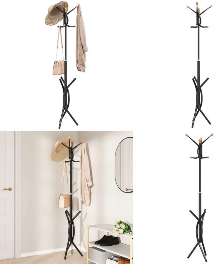 VidaXL Kapstok 176 cm gepoedercoat ijzer zwart Kapstok Kapstokken Kledingrek Jassenrek