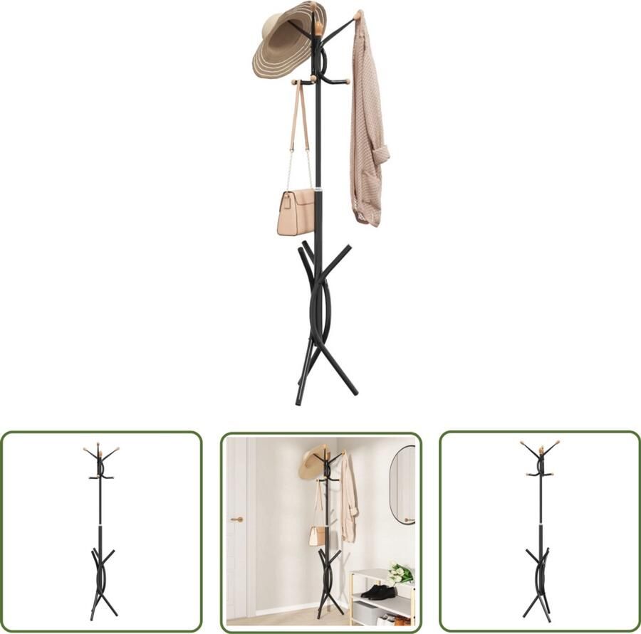 VidaXL Kapstok 176 cm zwart gepoedercoat ijzer Kapstok Houten Kapstok Zwarte Kapstok Vrijstaande Kapstok Schoenenrek