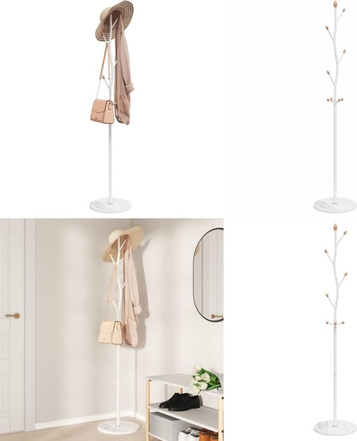 VidaXL Kapstok 177 cm gepoedercoat ijzer wit Kapstok Kapstokken Kledingrek Jassenrek