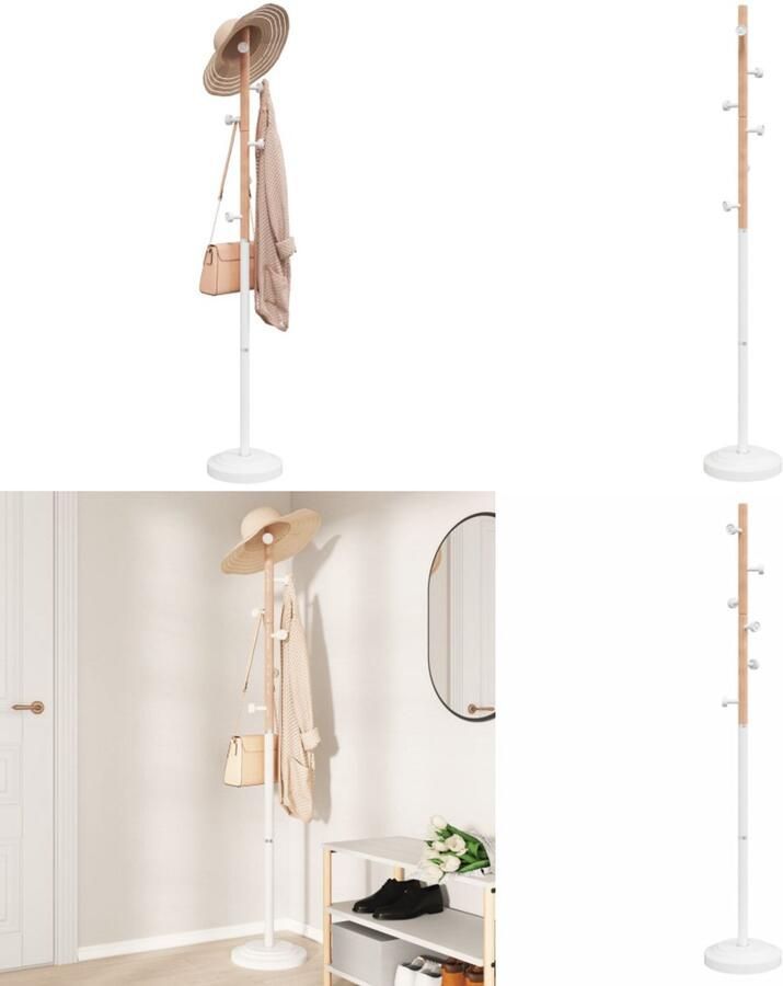 VidaXL Kapstok 177 cm gepoedercoat ijzer wit Kapstok Kapstokken Kledingrek Jassenrek