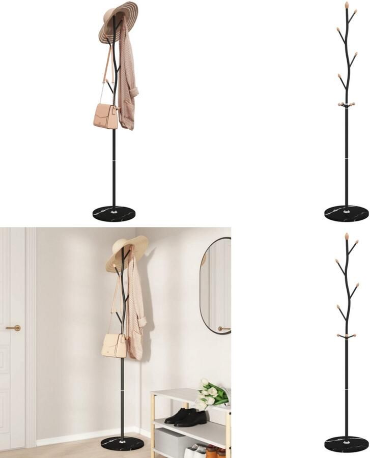 VidaXL Kapstok 177 cm gepoedercoat ijzer zwart Kapstok Kapstokken Kledingrek Jassenrek