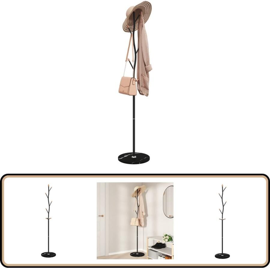 VidaXL Kapstok 177 cm Gepoedercoat ijzer Zwart Kapstok Zwarte Kapstok Wandkapstok Entreehal Meubilair Garderobe