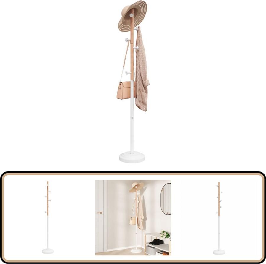 VidaXL Kapstok 177 cm Wit IJzer & Hout Kapstok Vrijstaande Kapstok Houten Kapstok Metalen Kapstok Witte Kapstok