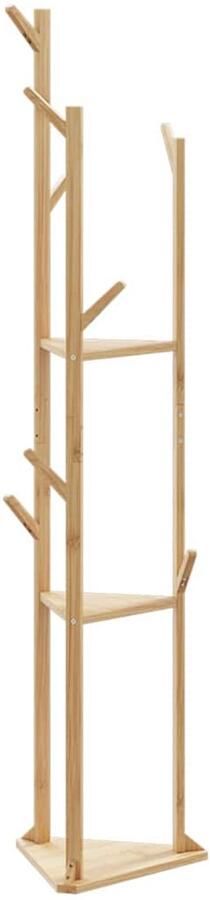VidaXL Kapstok 3 Schappen en 8 Haken Bamboe Bamboekapstok Kapstok Met Haken Kapstok Met Planken Kledingopbergers Entreemeubilair