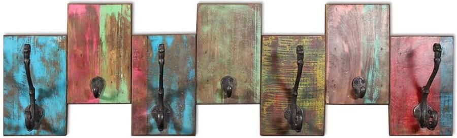 VidaXL Kapstok 7 Haken Massief Gerecycled Hout Vintage Kapstok Houten Kapstok Wandkapstok Handgemaakte Kapstok Recyclenhout Multikleurige Kapstok - Foto 2