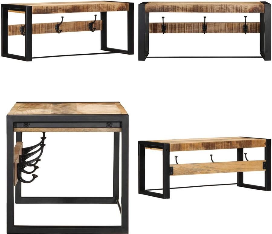 VidaXL Kapstok 80x35x35 cm massief ruw mangohout Kapstok Kapstokken Kledingrek Kleerhanger Rek