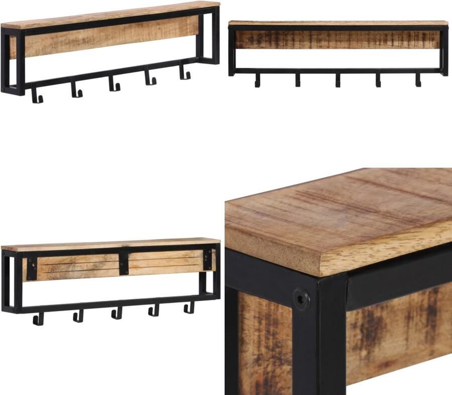 VidaXL Kapstok 87x10x27 cm massief ruw mangohout Kapstok Kapstokken Kledingrek Jassenrek