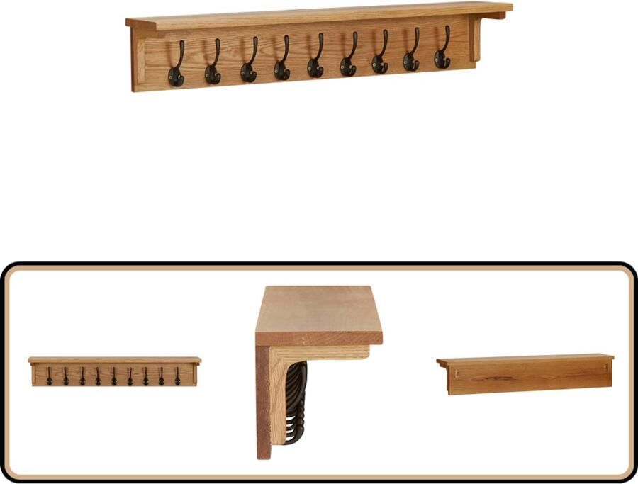 VidaXL Kapstok 90x16x16 cm Massief Eikenhout Houten Kapstok Eikenhout Wandkapstok Entreehal Meubilair Vintage Kapstok