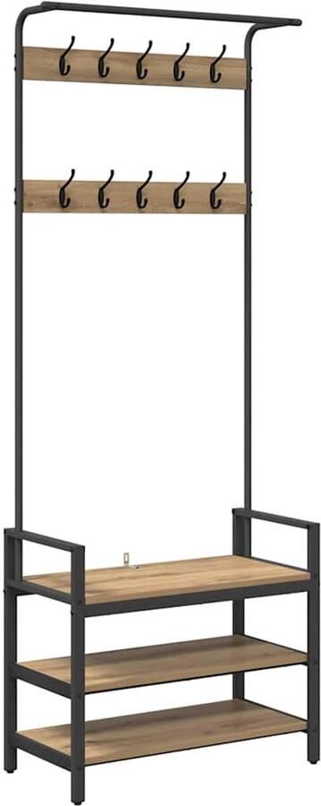 VidaXL Kapstok artisanaal eikenkleurig 75 x 34 x 184 cm Bewerkt hout