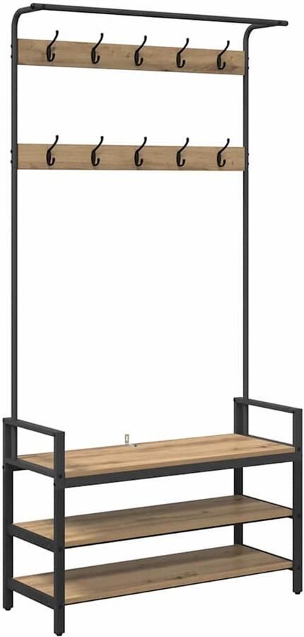VidaXL Kapstok artisanaal eikenkleurig 95 x 34 x 184 cm Bewerkt hout
