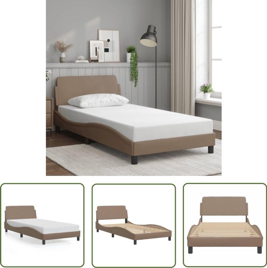 VidaXL Kapstok Bed Frame Bedframe Dover kunstleer cappuccinokleurig 100x200 cm Bruine Bank Design Bed Houten Bed