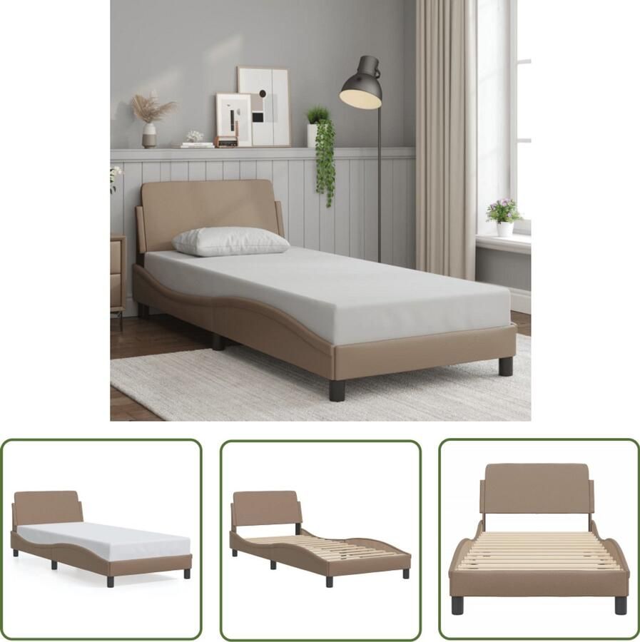 VidaXL Bedframe Dover kunstleer cappuccinokleurig 90x200 cm Bed Frame Kapstok Bruine Bedbank Design Bed Tweepersoons Bed
