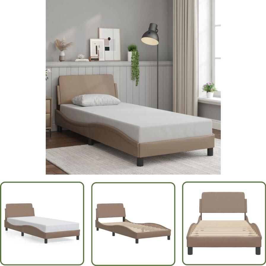 VidaXL Kapstok Bed Frame Bedframe Dover kunstleer cappucinnokleurig 80x200 cm Bruine Bedbank Kunstleder Bed Tweepersoons Bed