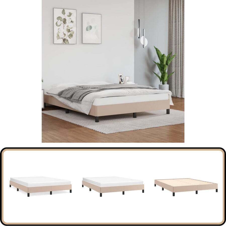 The Living Store Bedframe kunstleer cappuccinokleurig 140x200 cm Bedframe Bedframes Bed Slaapmeubel Bedbodem Ledikant Tweepersoonsbed Slaapbed Bedden Slaapmeubels Slaapmeubelen