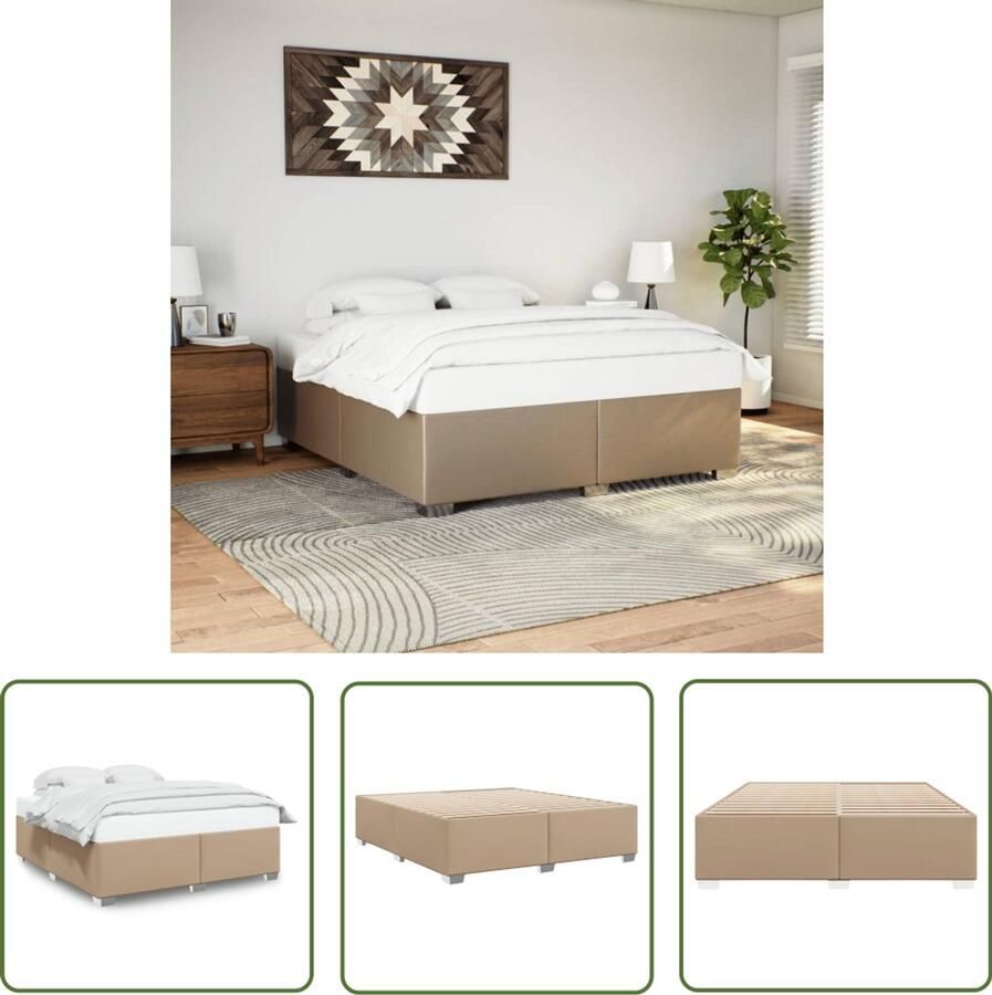 VidaXL Kapstok Bed Frame Bedframe kunstleer cappuccinokleurig 200x200 cm Slaapkamers Bruine Bedden Lederlook Bed
