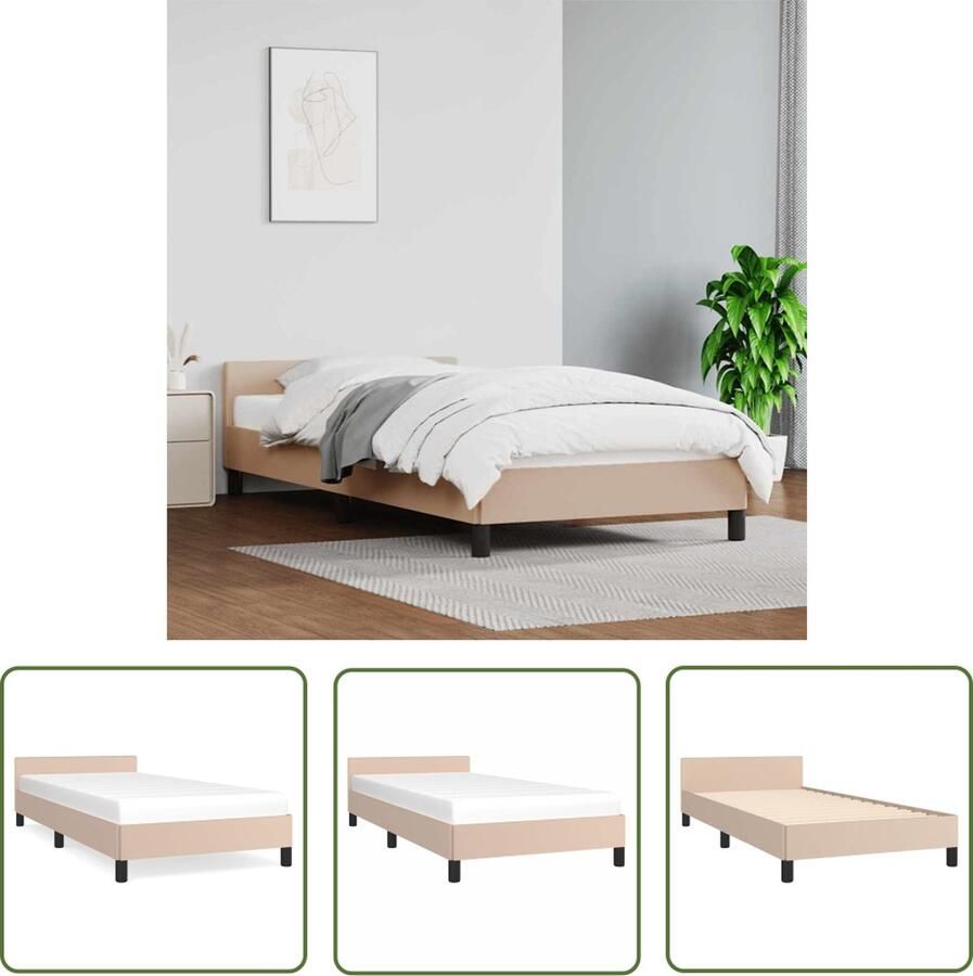 The Living Store Bedframe met hoofdbord kunstleer cappuccinokleurig 90x200 cm Bedframe Met Hoofdbord Bedframes Met Hoofdborden Bedframe Bed Slaapmeubel Bedbodem Ledikant Eenpersoonsbed Slaapbed Bedframes Bedden