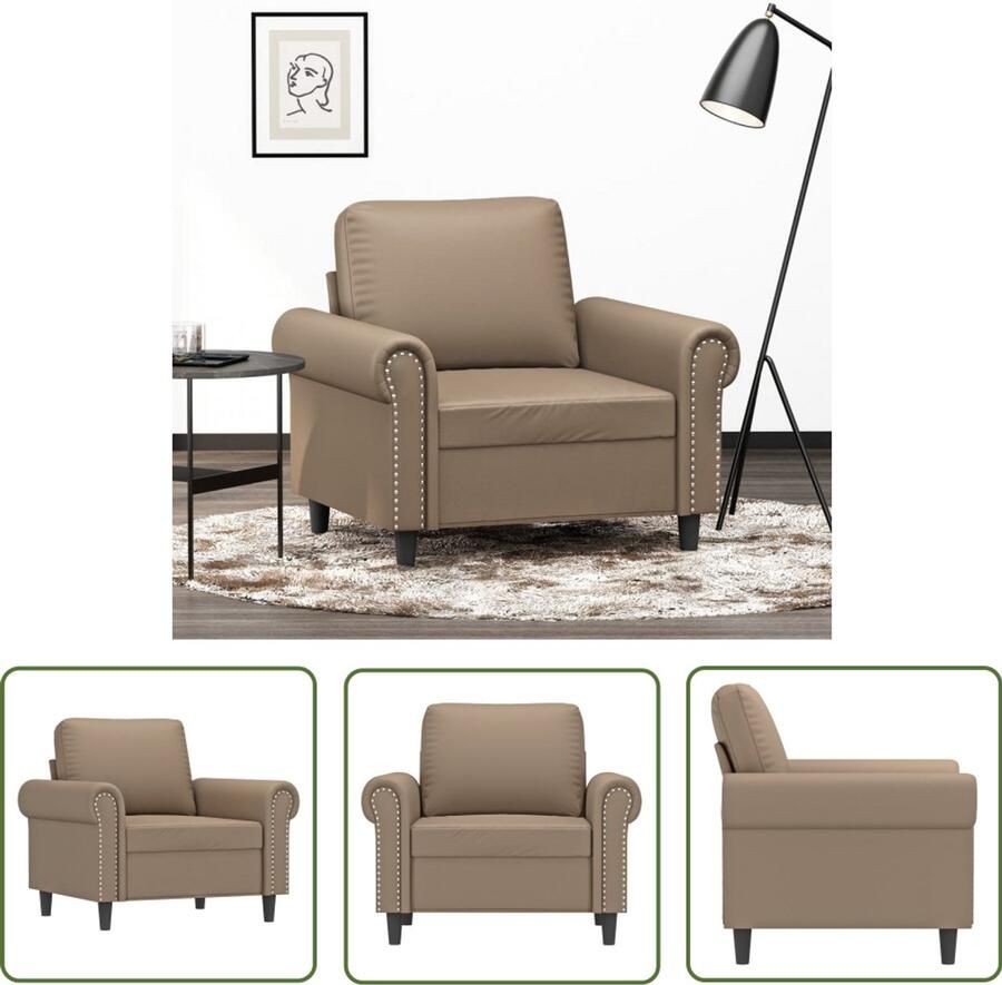 VidaXL Fauteuil 60 cm kunstleer cappuccinokleurig Fauteuil Kapstok Bruine Fauteuil Lederlook Fauteuil Lounge Stoel - Foto 2