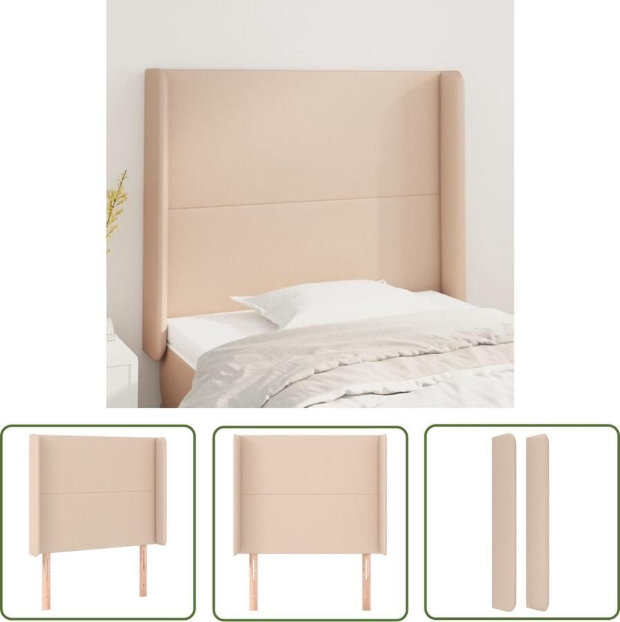 The Living Store Hoofdbord Cappuccino 103x16x118 128 cm Duurzaam kunstleer Verstelbare hoogte Stevige poten Hoofd Bord Kapstok Bedroom Decor Bruine Meubels Leder Look